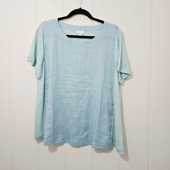 J Jill Linen Tee Blue Green Short Sleeve NWT Love Linen Size L Petite - Picture 1 of 7